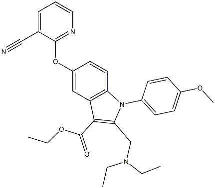 1-(4-Methoxyphenyl)-2-[(diethylamino)methyl]-5-[3-cyanopyridin-2-yloxy]-1H-indole-3-carboxylic acid ethyl ester 结构式