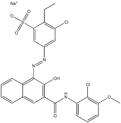 3-Chloro-2-ethyl-5-[[3-[[(2-chloro-3-methoxyphenyl)amino]carbonyl]-2-hydroxy-1-naphtyl]azo]benzenesulfonic acid sodium salt 结构式