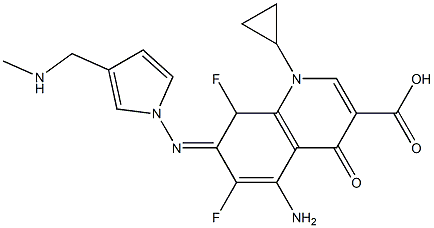 1-Cyclopropyl-1,4-dihydro-4-oxo-5-amino-6,8-difluoro-7-[3-(methylaminomethyl)pyrrolizino]quinoline-3-carboxylic acid 结构式