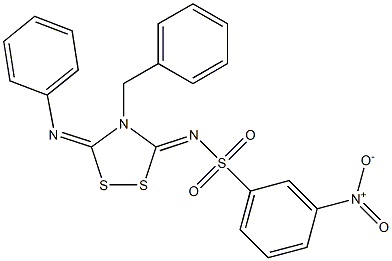 3-Phenylimino-4-benzyl-5-(3-nitrophenyl)sulfonylimino-1,2,4-dithiazolidine 结构式