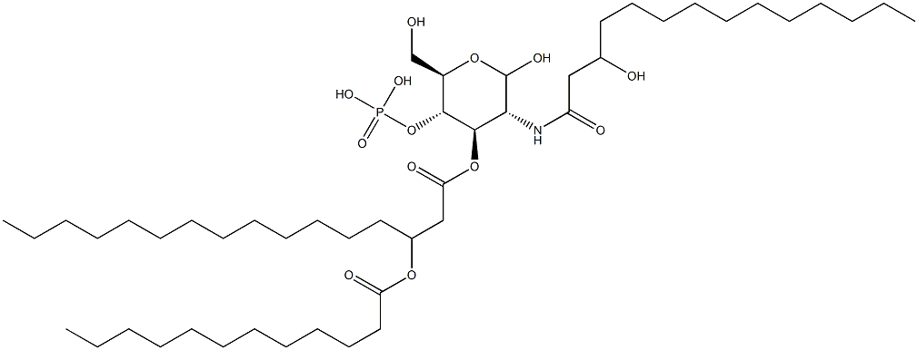 2-(3-Hydroxymyristoylamino)-4-O-phosphono-3-O-[3-(dodecanoyloxy)palmitoyl]-2-deoxy-D-glucopyranose 结构式