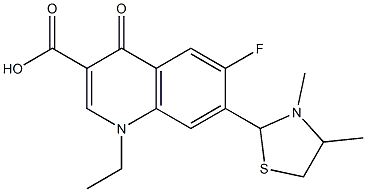 1,4-Dihydro-1-ethyl-4-oxo-6-fluoro-7-(3,4-dimethylthiazolidin-2-yl)quinoline-3-carboxylic acid 结构式