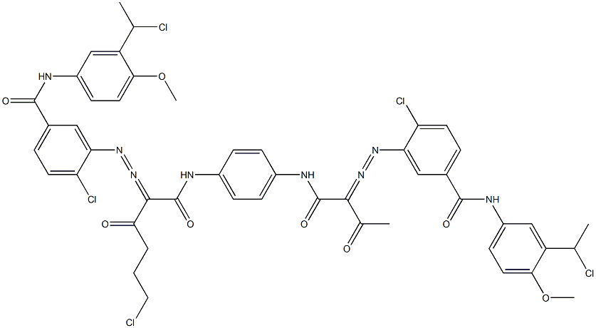 3,3'-[2-(2-Chloroethyl)-1,4-phenylenebis[iminocarbonyl(acetylmethylene)azo]]bis[N-[3-(1-chloroethyl)-4-methoxyphenyl]-4-chlorobenzamide] 结构式