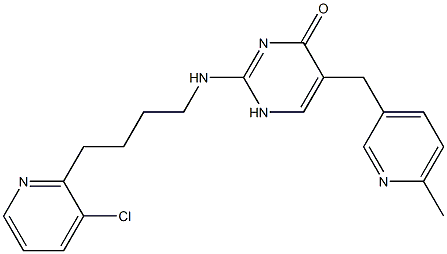 2-[[4-(3-Chloro-2-pyridinyl)butyl]amino]-5-[(6-methyl-3-pyridinyl)methyl]pyrimidin-4(1H)-one 结构式