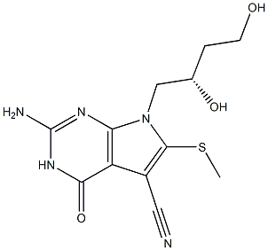 2-Amino-3,4-dihydro-6-methylthio-7-[(S)-2,4-dihydroxybutyl]-4-oxo-7H-pyrrolo[2,3-d]pyrimidine-5-carbonitrile 结构式