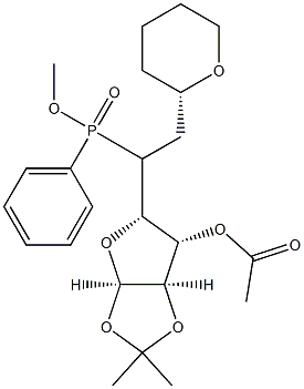 (2R,3R,4R,5S)-2,3-Isopropylidenebisoxy-5-[(S)-1-(methoxyphenylphosphinyl)-2-[(tetrahydro-2H-pyran)-2-yl]ethyl]-4-acetoxytetrahydrofuran 结构式