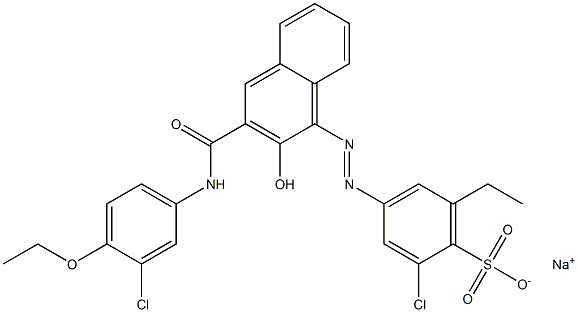 2-Chloro-6-ethyl-4-[[3-[[(3-chloro-4-ethoxyphenyl)amino]carbonyl]-2-hydroxy-1-naphtyl]azo]benzenesulfonic acid sodium salt 结构式