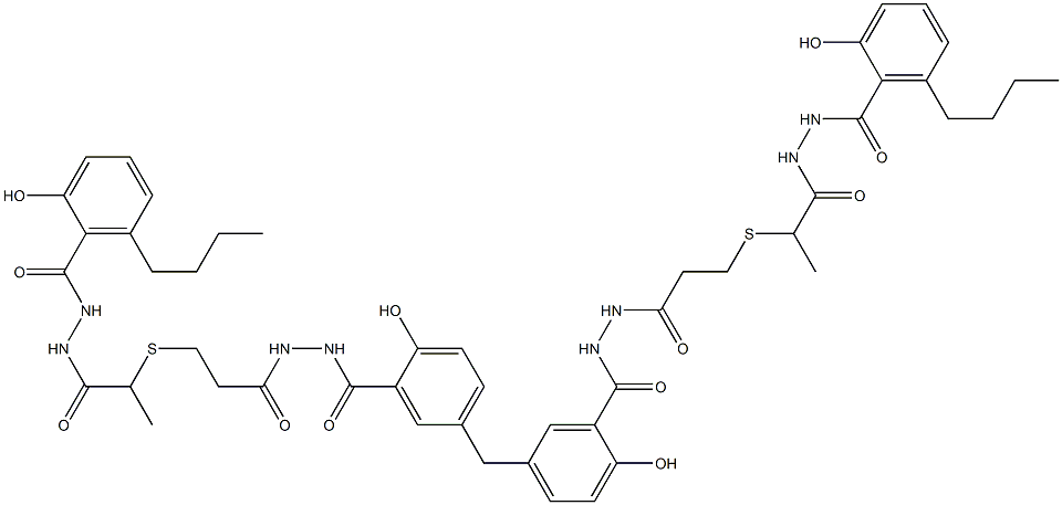 5,5'-Methylenebis[N'-[3-[[1-[[N'-(6-butylsalicyloyl)hydrazino]carbonyl]ethyl]thio]propionyl]salicylic hydrazide] 结构式
