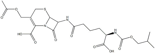 3-Acetoxymethyl-7-[(R)-5-isobutoxycarbonylamino-5-carboxyvalerylamino]-8-oxo-5-thia-1-azabicyclo[4.2.0]oct-2-ene-2-carboxylic acid 结构式