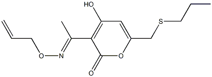 4-Hydroxy-6-propylthiomethyl-3-(1-(2-propenyl)oxyiminoethyl)-2H-pyran-2-one 结构式