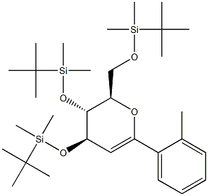 (4R,5R,6R)-5,6-Dihydro-2-(2-methylphenyl)-4,5-bis(tert-butyldimethylsilyloxy)-6-(tert-butyldimethylsilyloxymethyl)-4H-pyran 结构式