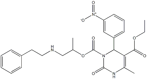 1,2,3,4-Tetrahydro-6-methyl-2-oxo-4-(3-nitrophenyl)pyrimidine-3,5-dicarboxylic acid 3-[2-(2-phenylethylamino)-1-methylethyl]5-ethyl ester 结构式