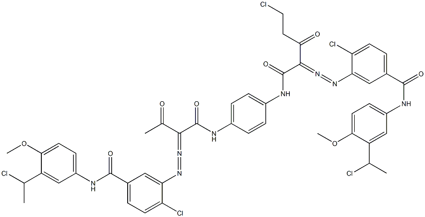 3,3'-[2-(Chloromethyl)-1,4-phenylenebis[iminocarbonyl(acetylmethylene)azo]]bis[N-[3-(1-chloroethyl)-4-methoxyphenyl]-4-chlorobenzamide] 结构式