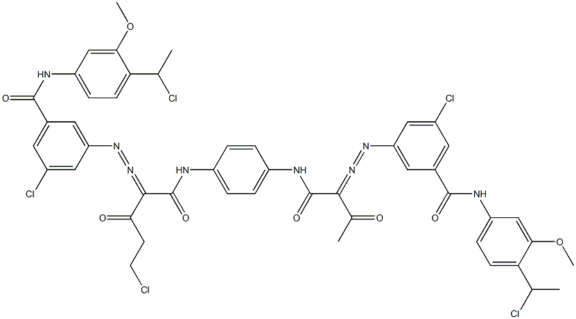 3,3'-[2-(Chloromethyl)-1,4-phenylenebis[iminocarbonyl(acetylmethylene)azo]]bis[N-[4-(1-chloroethyl)-3-methoxyphenyl]-5-chlorobenzamide] 结构式