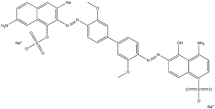 4-Amino-5-hydroxy-6-[[4'-[(7-amino-1-hydroxy-3-sodiosulfo-2-naphthalenyl)azo]-3,3'-dimethoxy-1,1'-biphenyl-4-yl]azo]naphthalene-1-sulfonic acid sodium salt 结构式