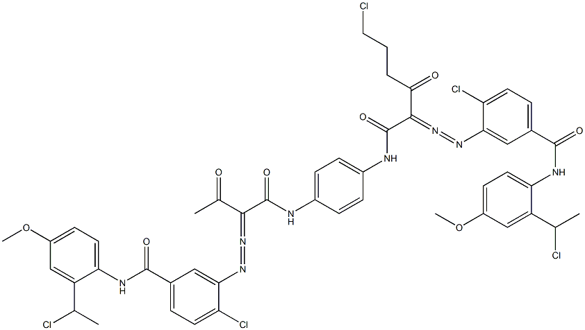 3,3'-[2-(2-Chloroethyl)-1,4-phenylenebis[iminocarbonyl(acetylmethylene)azo]]bis[N-[2-(1-chloroethyl)-4-methoxyphenyl]-4-chlorobenzamide] 结构式