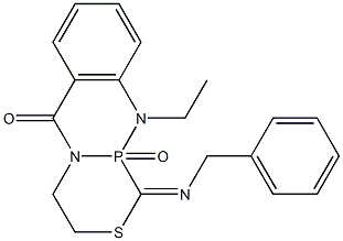 [9-Ethyl-1-(benzylimino)-1,2,3,4,4a,9a-hexahydro-2-thia-4a,9-diaza-9a-phosphaanthracen-10(9H)-one]9a-oxide 结构式