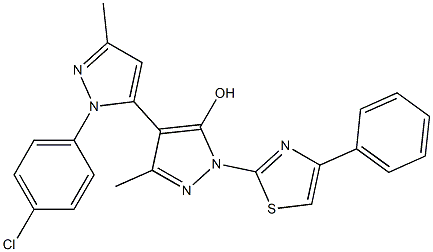1-(4-Phenyl-2-thiazolyl)-1'-(4-chlorophenyl)-3,3'-dimethyl-5-hydroxy-4,5'-bi[1H-pyrazole] 结构式
