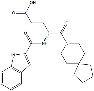 (R)-4-(1H-Indol-2-ylcarbonylamino)-5-oxo-5-(8-azaspiro[4.5]decan-8-yl)valeric acid 结构式