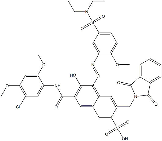 3-[(5-Chloro-2,4-dimethoxyphenyl)aminocarbonyl]-1-[5-[(diethylamino)sulfonyl]-2-methoxyphenylazo]-2-hydroxy-7-(phthalimidylmethyl)naphthalene-6-sulfonic acid 结构式