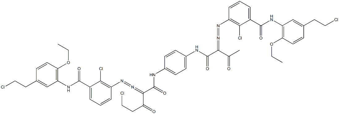 3,3'-[2-(Chloromethyl)-1,4-phenylenebis[iminocarbonyl(acetylmethylene)azo]]bis[N-[3-(2-chloroethyl)-6-ethoxyphenyl]-2-chlorobenzamide] 结构式