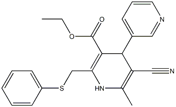 5-Cyano-1,4-dihydro-6-methyl-2-[phenylthiomethyl]-4-(3-pyridinyl)pyridine-3-carboxylic acid ethyl ester 结构式