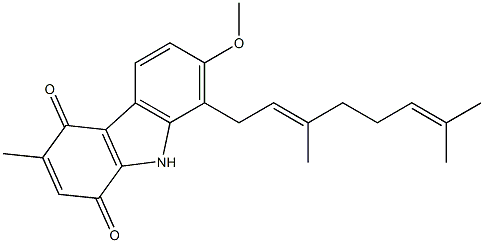 3-Methyl-7-methoxy-8-[(2E)-3,7-dimethyl-2,6-octadienyl]-1H-carbazole-1,4(9H)-dione 结构式