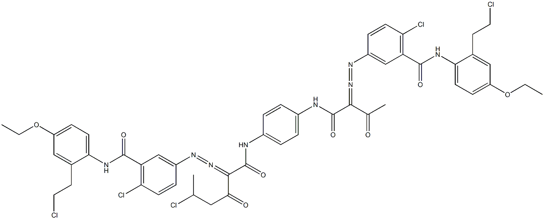 3,3'-[2-(1-Chloroethyl)-1,4-phenylenebis[iminocarbonyl(acetylmethylene)azo]]bis[N-[2-(2-chloroethyl)-4-ethoxyphenyl]-6-chlorobenzamide] 结构式