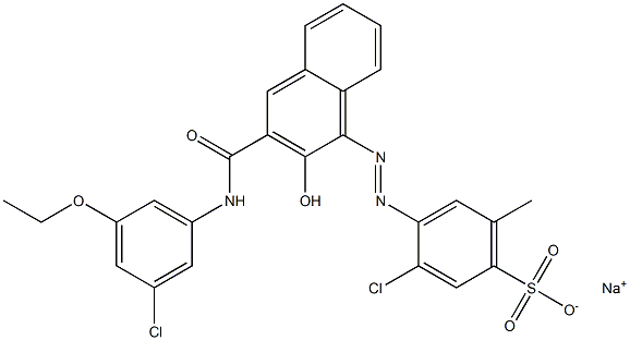 3-Chloro-6-methyl-4-[[3-[[(3-chloro-5-ethoxyphenyl)amino]carbonyl]-2-hydroxy-1-naphtyl]azo]benzenesulfonic acid sodium salt 结构式