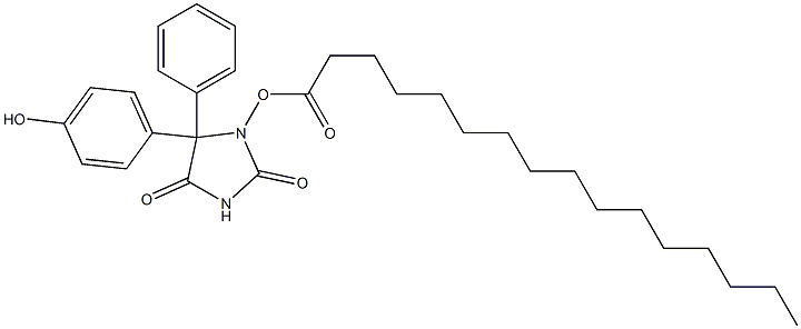 Palmitic acid [[tetrahydro-2,4-dioxo-5-phenyl-5-(4-hydroxyphenyl)-1H-imidazol]-1-yl] ester 结构式