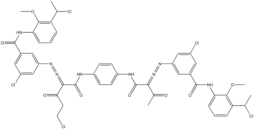 3,3'-[2-(Chloromethyl)-1,4-phenylenebis[iminocarbonyl(acetylmethylene)azo]]bis[N-[3-(1-chloroethyl)-2-methoxyphenyl]-5-chlorobenzamide] 结构式