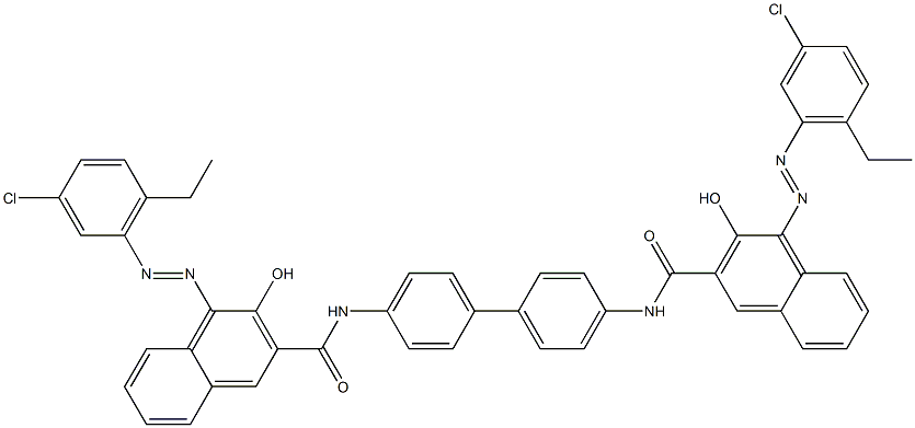 N,N'-(1,1'-Biphenyl-4,4'-diyl)bis[4-[(3-chloro-6-ethylphenyl)azo]-3-hydroxy-2-naphthalenecarboxamide] 结构式