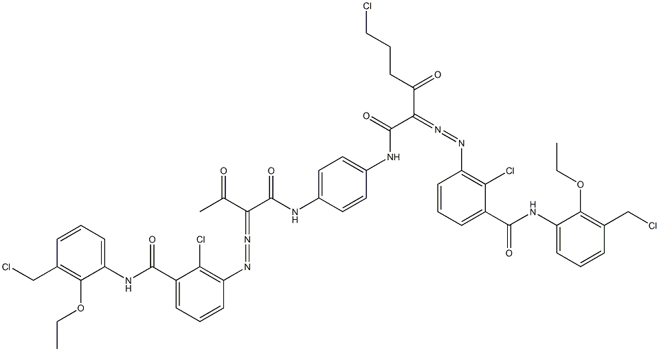 3,3'-[2-(2-Chloroethyl)-1,4-phenylenebis[iminocarbonyl(acetylmethylene)azo]]bis[N-[3-(chloromethyl)-2-ethoxyphenyl]-2-chlorobenzamide] 结构式