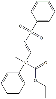 N-Ethoxycarbonyl-N-methyl-N-(phenylsulfonyliminomethyl)benzenaminium 结构式