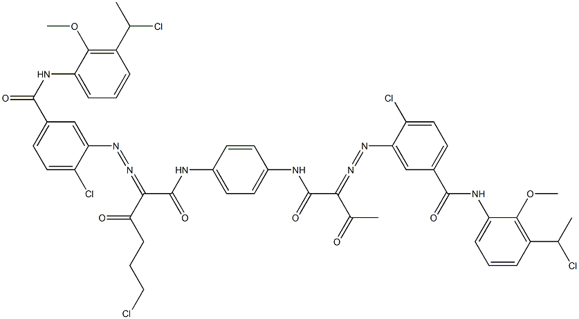 3,3'-[2-(2-Chloroethyl)-1,4-phenylenebis[iminocarbonyl(acetylmethylene)azo]]bis[N-[3-(1-chloroethyl)-2-methoxyphenyl]-4-chlorobenzamide] 结构式