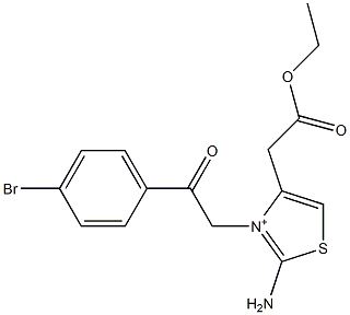 2-Amino-4-(ethoxycarbonylmethyl)-3-[(4-bromophenyl)carbonylmethyl]thiazol-3-ium 结构式