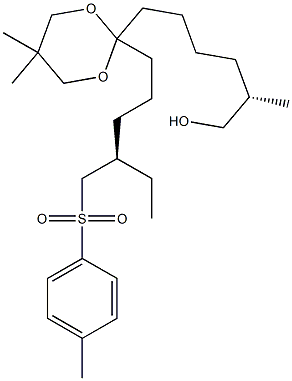 (2S)-2-Methyl-6-[5,5-dimethyl-2-[(4R)-4-(tosylmethyl)hexyl]-1,3-dioxan-2-yl]-1-hexanol 结构式