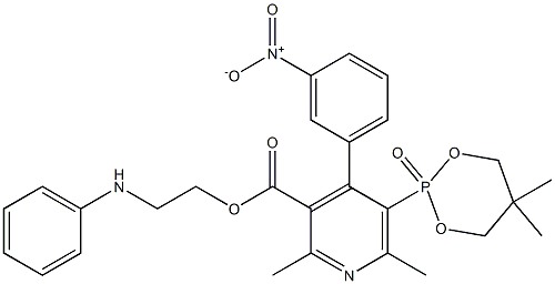 2,6-Dimethyl-5-(5,5-dimethyl-2-oxo-1,3,2-dioxaphosphorinan-2-yl)-4-(3-nitrophenyl)-3-pyridinecarboxylic acid 2-(phenylamino)ethyl ester 结构式