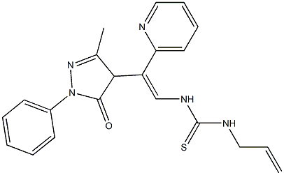 4-(2-Aza-1-phenyl-2-(((prop-2-enylamino)thioxomethyl)amino)vinyl)-3-methyl-1-phenyl-2-pyrazolin-5-one 结构式