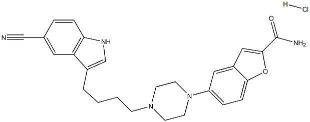 5-[4-[4-(5-氰基吲哚-3-基)丁基]哌嗪-1-基]苯并呋喃-2-甲酰胺盐酸盐 结构式