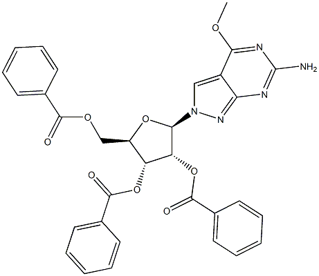 6-Amino-4-methoxy-2-(2,3,5-tri-O-benzoyl-beta-D-ribofuranosyl)-2H-pyrazolo[3,4-d]pyrimidine 结构式