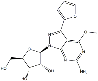 6-Amino-3-(furan-2-yl)-4-methoxy-1-(beta-D-ribofuranosyl)-1H-pyrazolo[3,4-d]pyrimidine 结构式