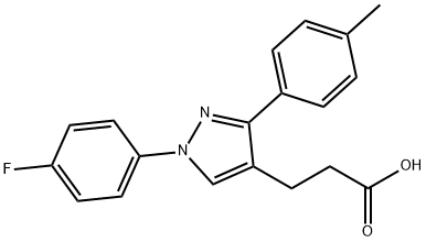 JR-6878, 3-(1-(4-Fluorophenyl)-3-p-tolyl-1H-pyrazol-4-yl)propanoic acid, 97% 结构式