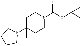 1-Piperidinecarboxylic acid, 4-methyl-4-(1-pyrrolidinyl)-, 1,1-dimethylethyl ester 结构式