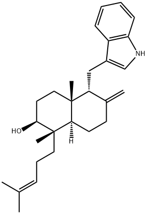 (1S,8aα)-Decahydro-5α-(1H-indol-3-ylmethyl)-1β,4aβ-dimethyl-6-methylene-1-(4-methyl-3-pentenyl)naphthalen-2β-ol 结构式