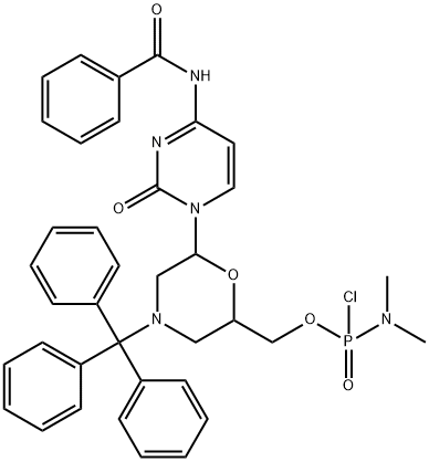 N,N-DIMETHYL-[6-[4-(BENZOYLAMINO)-2-OXO-1(2H)-PYRIMIDINYL]-4-(TRIPHENYLMETHYL)-2-MORPHOLINYL]METHYL ESTER PHOSPHORAMIDOCHLORIDIC ACID 结构式