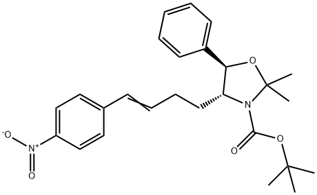 3-Oxazolidinecarboxylic acid, 2,2-dimethyl-4-[4-(4-nitrophenyl)-3-buten-1-yl]-5-phenyl-, 1,1-dimethylethyl ester, (4R,5R)- 结构式