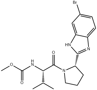 (S)-1-((S)-2-(6-溴-1H-苯并[D]咪唑-2-基)吡咯烷-1-基)-3-甲基-1-氧代丁烷-2-基氨基甲酸甲酯 结构式