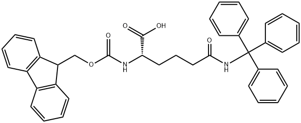 (S)-2-((((9H-芴-9-基)甲氧基)羰基)氨基)-6-氧代-6-(三苯甲基氨基)己酸 结构式