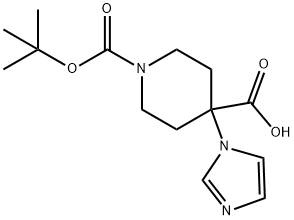 1-(叔-丁氧羰基)-4-(1H-咪唑-1-基)哌啶-4-羧酸 结构式